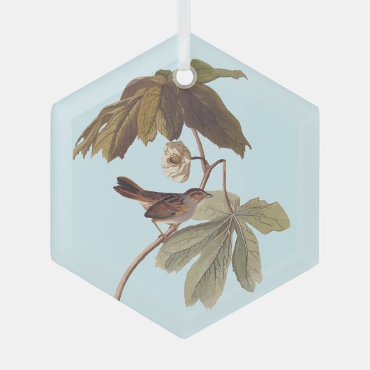 Audubon Swamp Sparrow Bird op Wild Mandrake Glas Ornament (Voorkant)