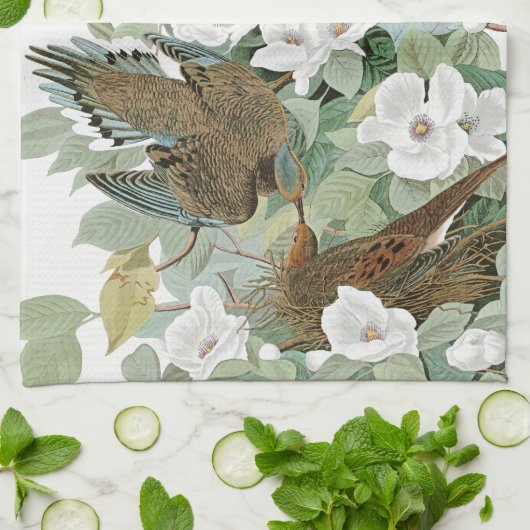 Audubon Turtle Dove Birds Flowers Kitchen Towel Theedoek (Gevouwen)