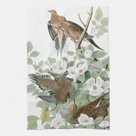 Audubon Turtle Dove Birds Flowers Kitchen Towel Theedoek (Verticaal)