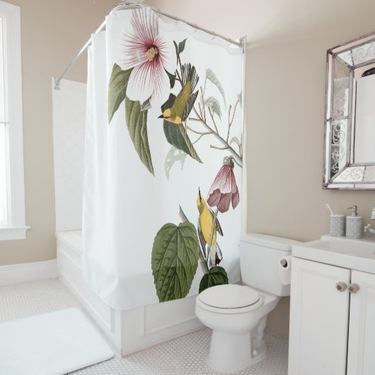 Audubon Warbler Birds Animal Floral Shower Curtain Douchegordijn (In situ)