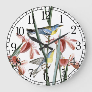 Audubon Warbler Birds Wildlife Floral Wall Clock Grote Klok