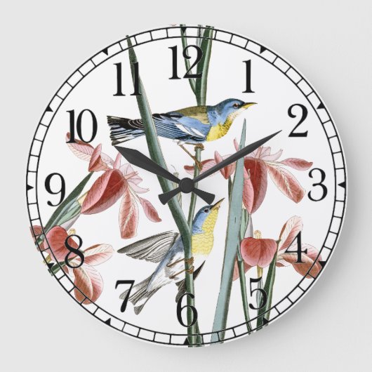 Audubon Warbler Birds Wildlife Floral Wall Clock Grote Klok (Voorkant)