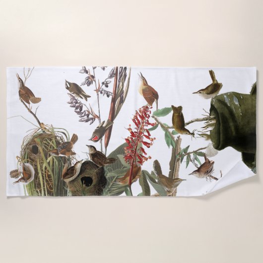Audubon Wren Birds Nests Flowers Beach Towel Strandlaken (Voorkant)