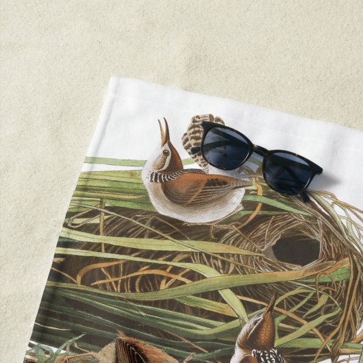 Audubon Wren Birds Nests Flowers Beach Towel Strandlaken (In situ)