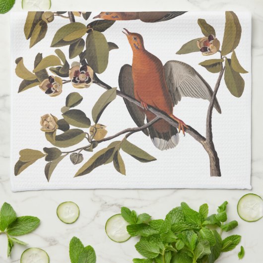 Audubon Zenaida Duif met bloemen Theedoek (Gevouwen)