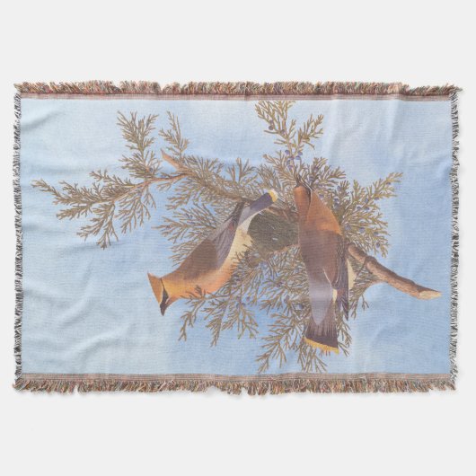 Audubon's Cedar Waxwing Bird Pair op Evergreen Deken (Voorkant)