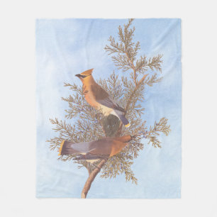 Audubon's Cedar Waxwing Bird Pair op Evergreen Fleece Deken