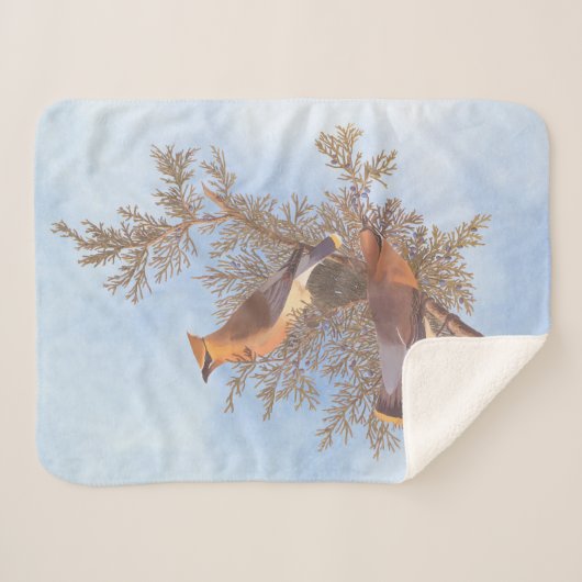 Audubon's Cedar Waxwing Bird Pair op Evergreen Sherpa Deken (Voorkant (horizontaal))