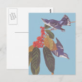 Audubon's Cerulean Warbler Bird Pair met Berries Briefkaart (Voorkant / Achterkant)