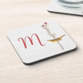 Audubon's gele vogel op bloem met monogram bier onderzetter (Linkerzijde)