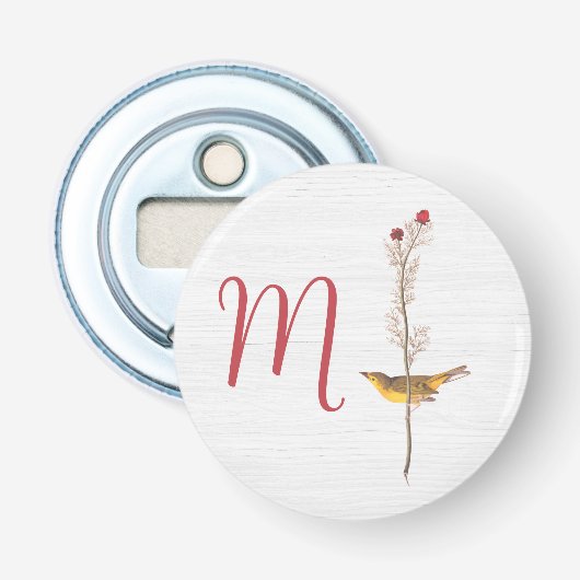 Audubon's gele vogel op bloem met monogram button flesopener (Voorkant)