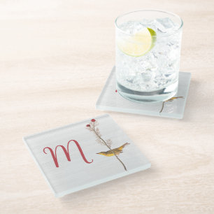 Audubon's gele vogel op bloem met monogram glazen onderzetter