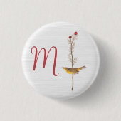 Audubon's gele vogel op bloem met monogram ronde button 3,2 cm (Voorkant)