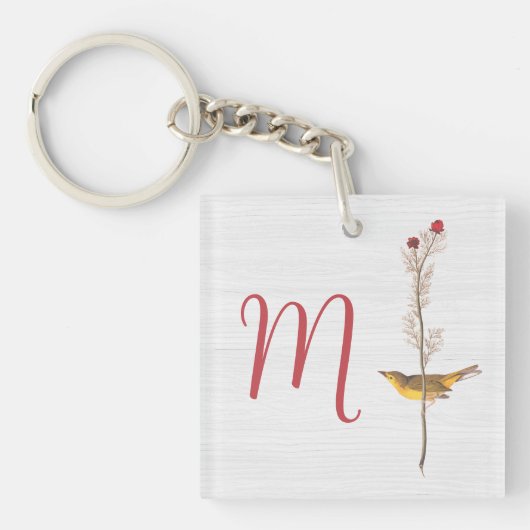 Audubon's gele vogel op bloem met monogram sleutelhanger (voorkant)