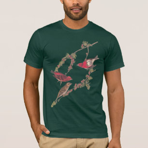 Audubon's Paarse Finch Rode Vogels op Zwarte Larik T-shirt