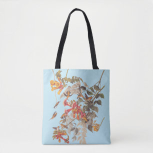 Audubon's Ruby Throated Hummingbird and Flowers Tote Bag