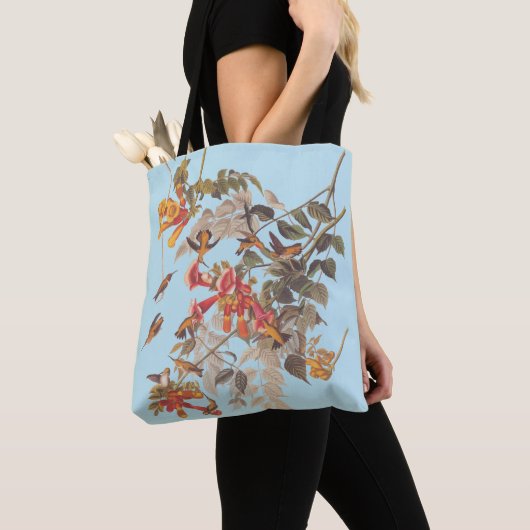 Audubon's Ruby Throated Hummingbird and Flowers Tote Bag (Dichtbij)