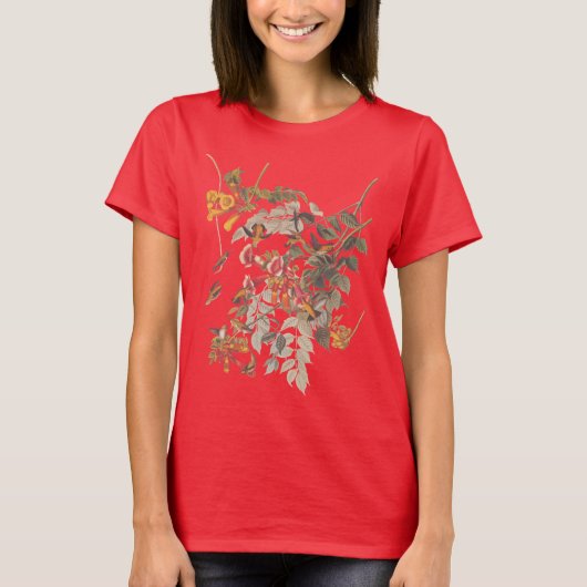 Audubon's Ruby Throated kolibrie en bloemen T-shirt (Voorkant)