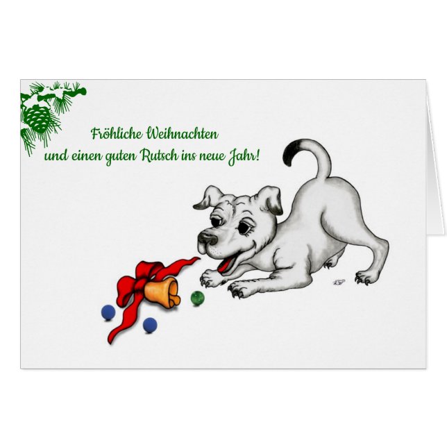 auf Deutsch Weihnachten mit Welpe Glocke und Ball (Voorkant Horizontaal)