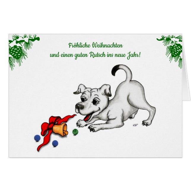 auf Deutsch Weihnachten mit Welpe Glocke und Ball (Voorkant Horizontaal)