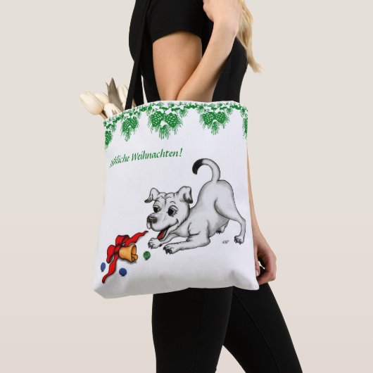 auf Deutsch Weihnachten mit Welpe Glocke und Ball Tote Bag (Dichtbij)