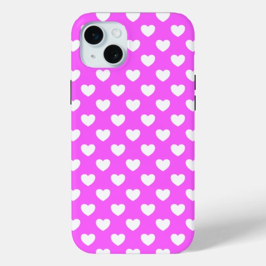 Auffälliges Pink, weisse Herzen, Polka Dot Muster Case-Mate iPhone Case (Achterkant)
