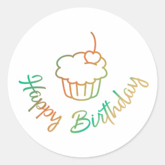 Aufkleber Happy Birthday mit Muffin Ronde Sticker