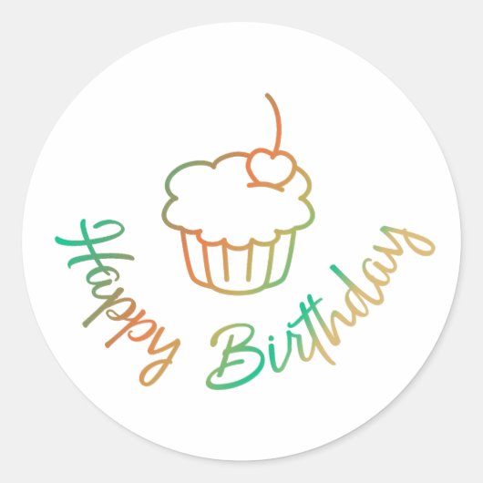 Aufkleber Happy Birthday mit Muffin Ronde Sticker (Voorkant)