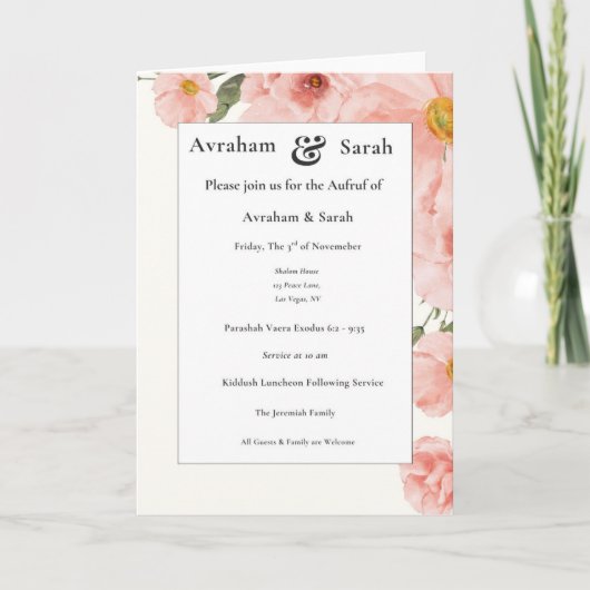 Aufruf Pink Watercolor Wedding Jewish Invitation Kaart (Voorkant)