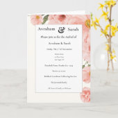 Aufruf Pink Watercolor Wedding Jewish Invitation Kaart (Gele Bloem)