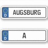 Augsburg kennzeichen, Duits Bord voor rijbewijzen Sticker (Voorkant)
