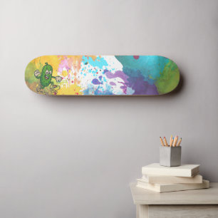 Augurk Cartoon Verfspatten Kleurrijk Skateboard