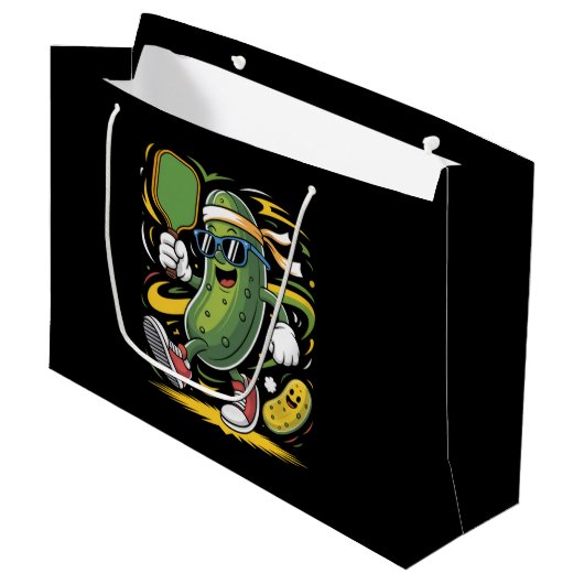 Augurk die Pickleball speelt Groot Cadeauzakje (Voorkant Gekanteld)