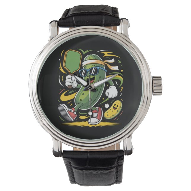 Augurk die Pickleball speelt Horloge (Voorkant)