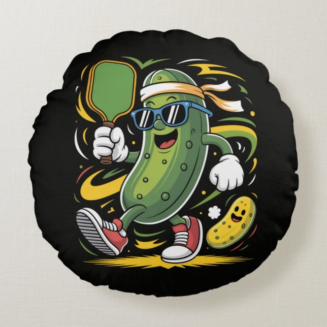 Augurk die Pickleball speelt Rond Kussen (Voorkant)