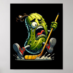 Augurk Hockey Paniek Grappige IJsbaan Cartoon Kara Poster