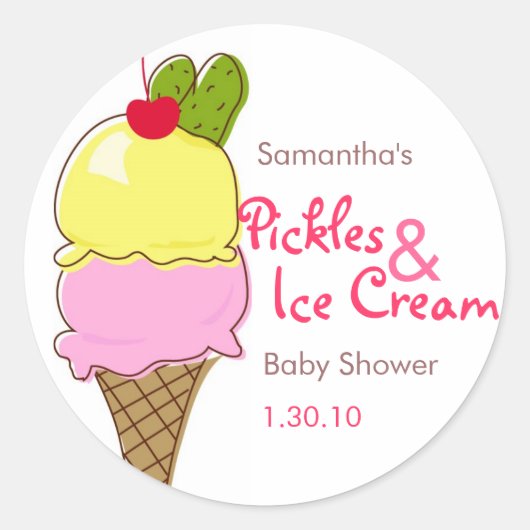 augurken & Ice Cream, Meisje Baby shower Ronde Sticker (Voorkant)