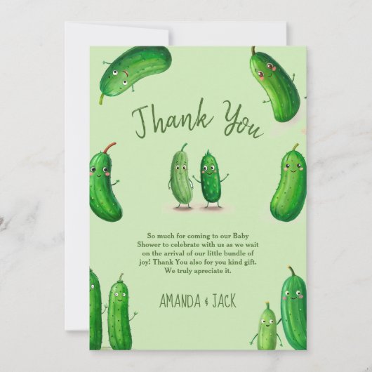 augurken komkommer groen grillig Baby shower Bedankkaart (Voorkant)