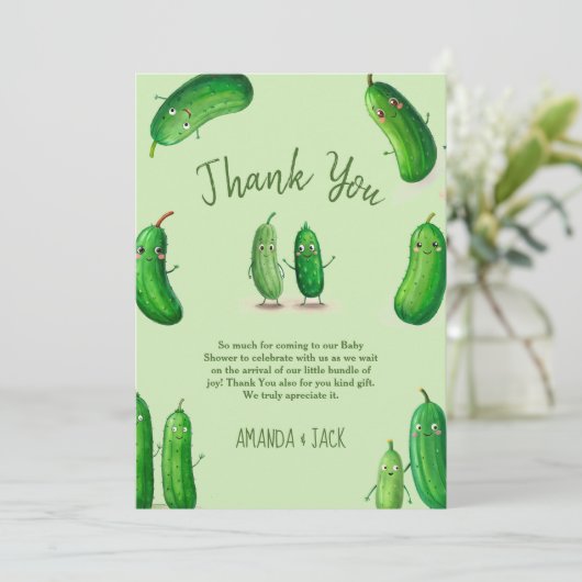 augurken komkommer groen grillig Baby shower Bedankkaart (Staand voorkant)
