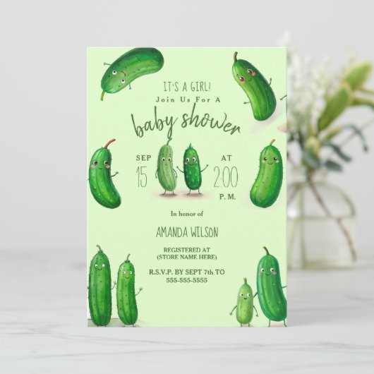 augurken komkommer groen grillig Baby shower Kaart (Staand voorkant)