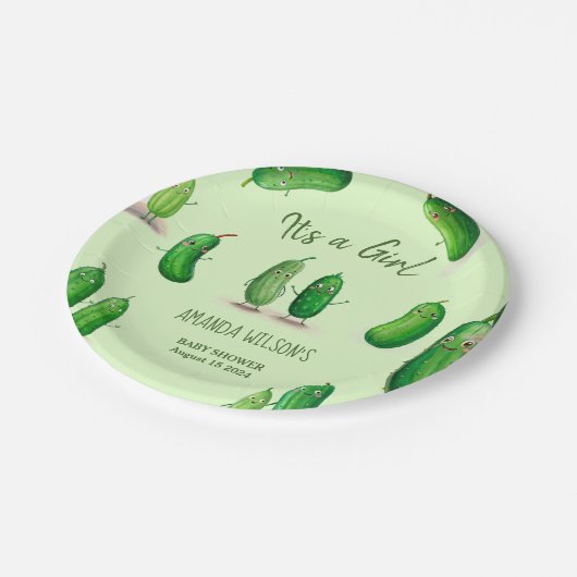 augurken komkommer groen grillig Baby shower Papieren Bordje (Gekanteld)
