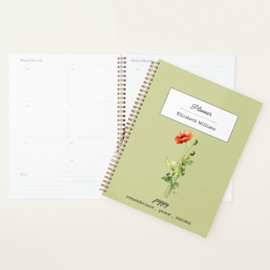August Birth Flower Poppy Symbol of Peace Success Planner (Display)