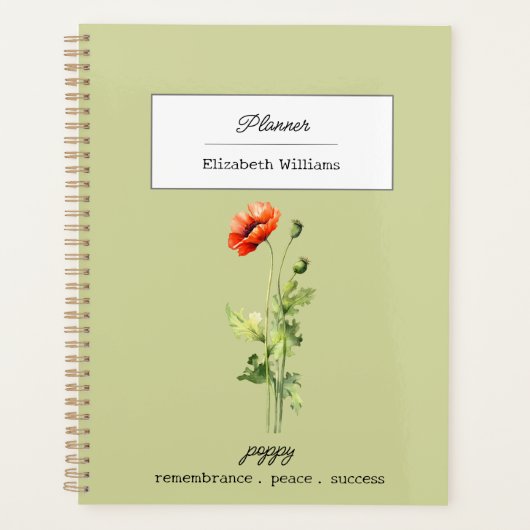 August Birth Flower Poppy Symbol of Peace Success Planner (Voorkant)