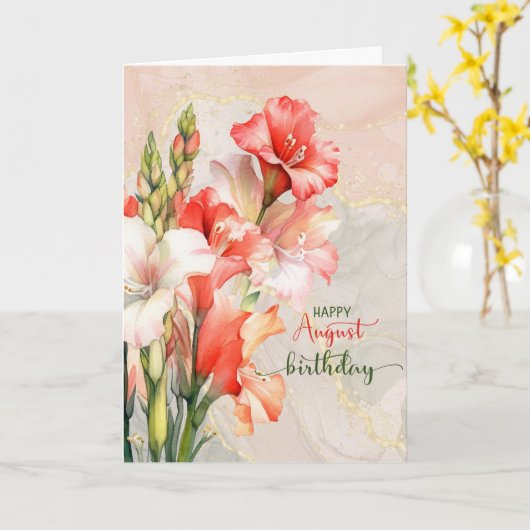 August Birthday Gladiolus Peach Birth Month Kaart (Gele Bloem)