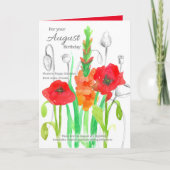 August Birthday Gladiolus Red Poppy Birth Flowers Kaart (Voorkant)