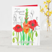 August Birthday Gladiolus Red Poppy Birth Flowers Kaart (Gele Bloem)