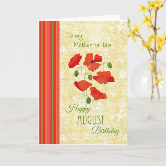 August Birthday Kaart voor schoonmoeder, papavers (Gele Bloem)