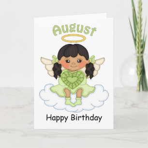 August Birthstone Angel Black Birthday Card Kaart