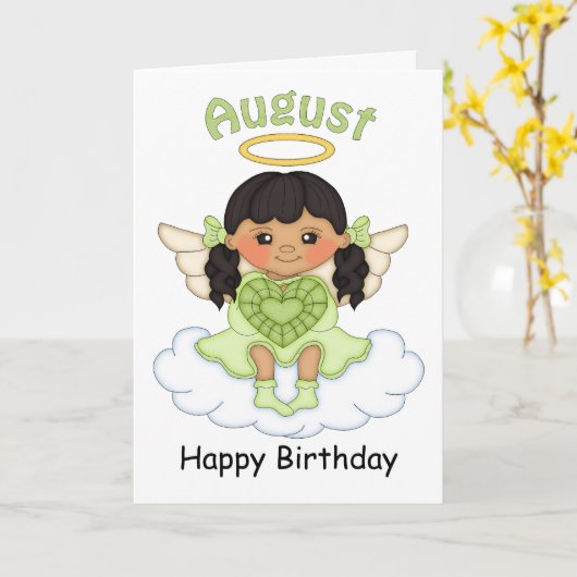 August Birthstone Angel Black Verjaardag Kaart (Gele Bloem)