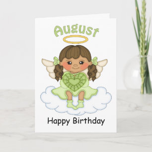 August Birthstone Angel Brunette Birthday Card Kaart